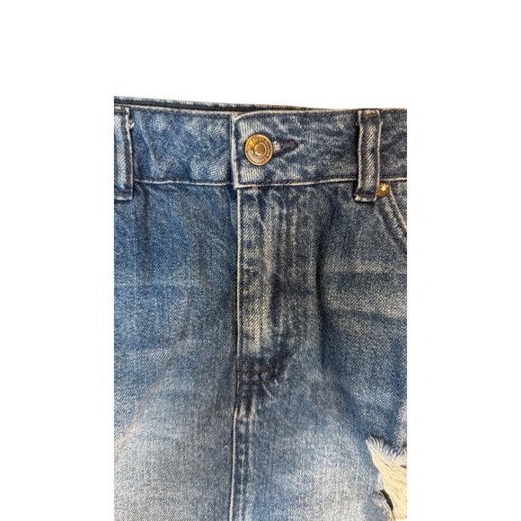 We The Free Size 10 Distressed Denim Mini Skirt With Frayed Hem - Picture 2 of 12
